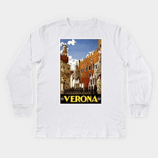 Verona, Italy - Vintage Travel Poster Design Kids Long Sleeve T-Shirt